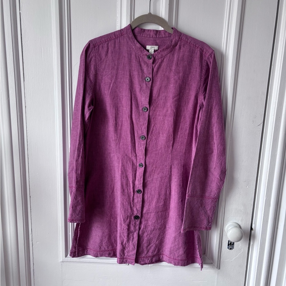 J Jill Women’s Linen Blend Button Front Long Sleeve Tunic Top Size Small